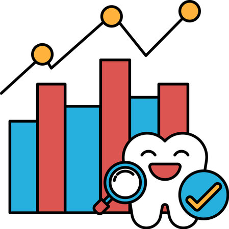A graph with a tooth in the middle and a smiley face. The graph is showing a positive trendのイラスト素材