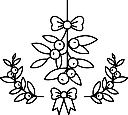 A drawing of a wreath with a bow and berries. The wreath is made of leaves and berries, and the bow is tied to the top of the wreath. Concept of warmth and festivityのイラスト素材