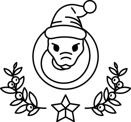 A snake with a hat on its head and a star in the background. The snake is wearing a hat and he is angryのイラスト素材