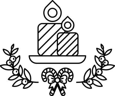 A candle and a wreath with a bow on it. The candle is red and yellowのイラスト素材