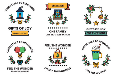 A set of Christmas themed stickers with a variety of designs and messagesのイラスト素材