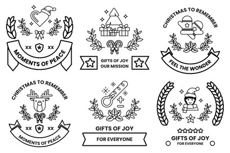 A set of Christmas themed stickers with a variety of designs and messagesのイラスト素材