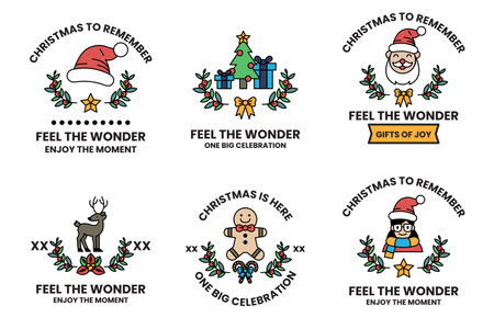 A set of Christmas themed stickers with a variety of designs and messagesのイラスト素材