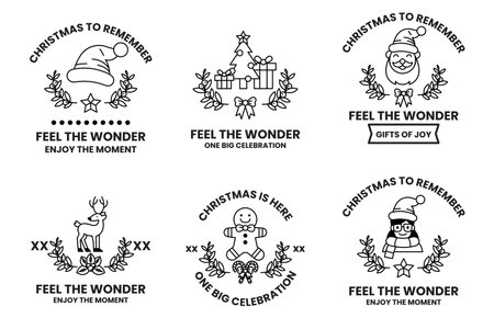 A set of Christmas themed stickers with a variety of designs and messagesのイラスト素材