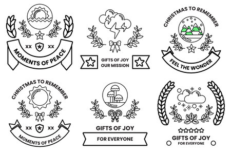 A set of six different holiday themed stickers each with a unique design