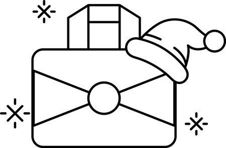 A suitcase with a hat on top of it. The suitcase is black and whiteのイラスト素材