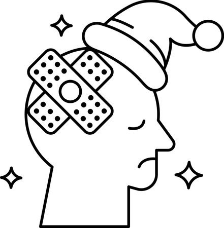 A man with a bandaged head and a Santa hat. The man is sad and the hat is a symbol of Christmasのイラスト素材