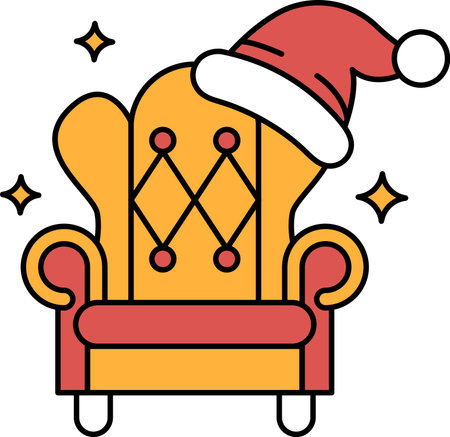A chair with a hat on top of it. The chair is decorated with a star and a diamond patternのイラスト素材