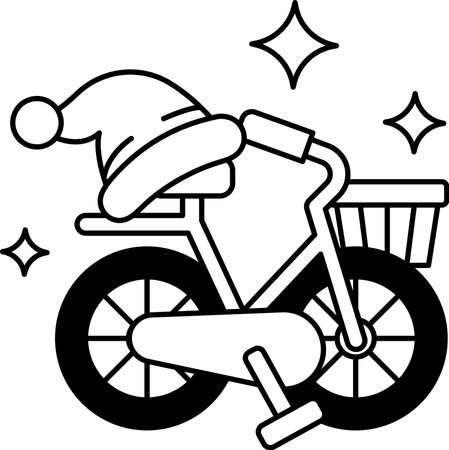A bicycle with a hat on it. The bicycle is black and whiteのイラスト素材