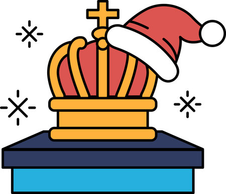 A crown with a hat on top of it. The crown is white and the hat is redのイラスト素材
