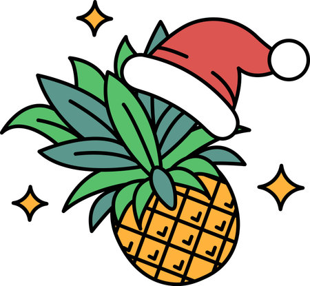 A pineapple with a hat on top. The pineapple is surrounded by a starのイラスト素材