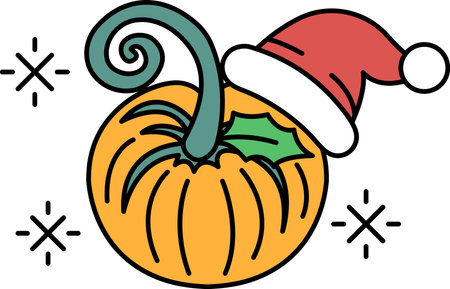 A pumpkin with a hat on top of it. The pumpkin is white and the hat is redのイラスト素材