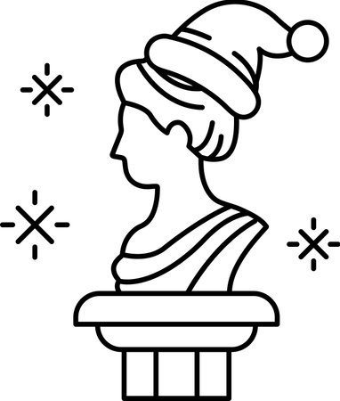 A statue of a woman wearing a hat and a snowflake on her hat. The statue is on a pedestalのイラスト素材