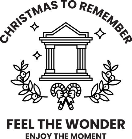 A black and white Christmas to Remember poster with a building in the background. The poster says to feel the wonder and enjoy the momentのイラスト素材
