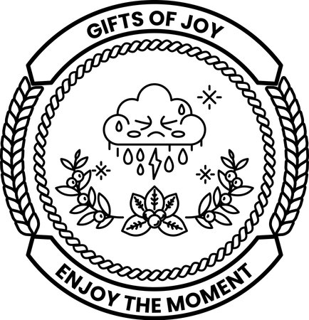 A black and white image of a cloud with a raindrop on it. The text reads "Gifts of Joy" and "Enjoy the Moment"のイラスト素材