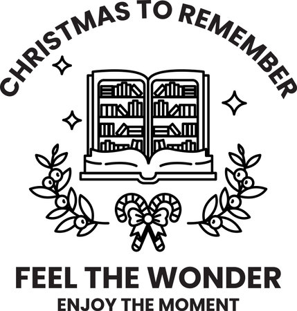 A book with a wreath and a bow on it. The book is open to a page with the words "Christmas to Remember" on itのイラスト素材