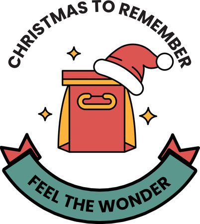 A red bag with a santa hat on it. The bag is labeled Christmas to Remember. The bag is decorated with a ribbon and a starのイラスト素材