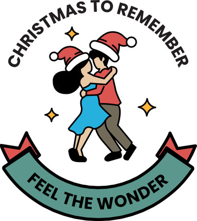 A couple dancing in a Christmas hat and santa hat. The image is titled Christmas to Rememberのイラスト素材