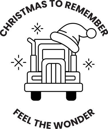 A truck with a Santa hat on it. The truck is decorated for Christmasのイラスト素材