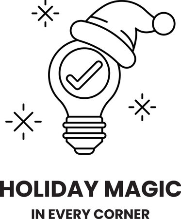 A black and white image of a light bulb with a hat on top of it. The image is titled "Holiday Magic" and is meant to convey a sense of wonder and magic during the holiday seasonのイラスト素材