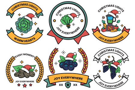 A set of Christmas lights stickers with a santa hat on them. The stickers are in different sizes and colorsのイラスト素材