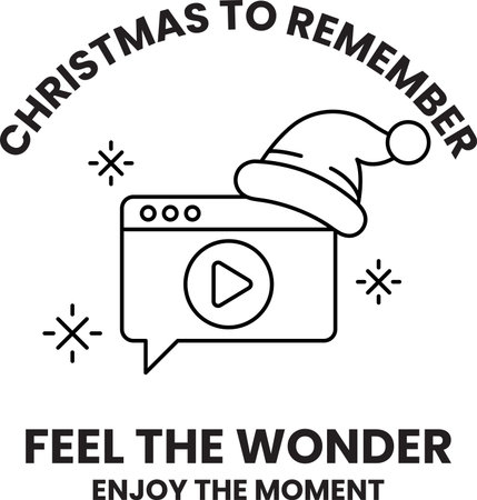 A black and white image of a Christmas hat with a video player on it. The image is titled "Christmas to Remember" and is meant to evoke feelings of joy and wonderのイラスト素材
