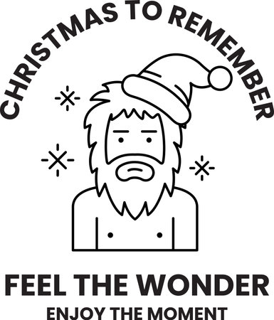 A man with a beard and a hat on his head. The man is wearing a Christmas hat. The image is titled "Christmas to Remember"のイラスト素材