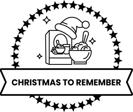 A white circle with a star pattern and a santa hat on top. The circle is labeled "Christmas to Remember"のイラスト素材