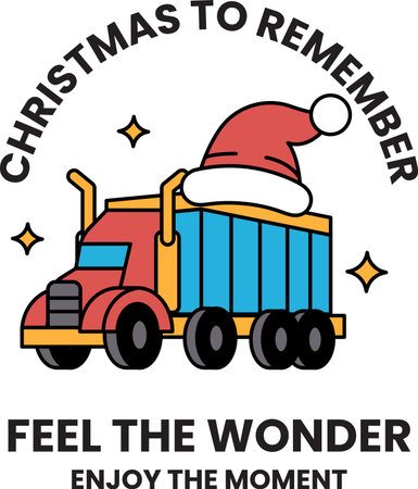 A truck with a Santa hat on it is on a Christmas poster. The poster says "Christmas to Remember" and "Feel the Wonder"のイラスト素材