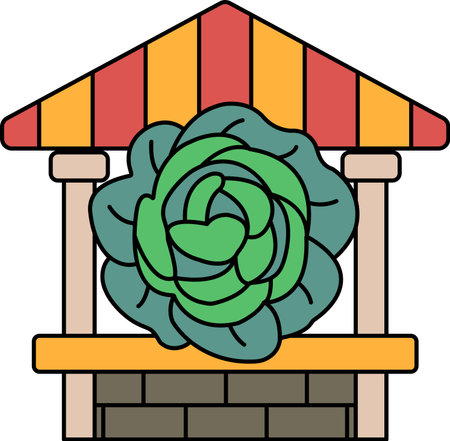 A black and white drawing of a house with a flower on it. The flower is a rose and it is placed on a bench. The house is a small, cozy cottage with a white roof. The drawing has a peacefulのイラスト素材