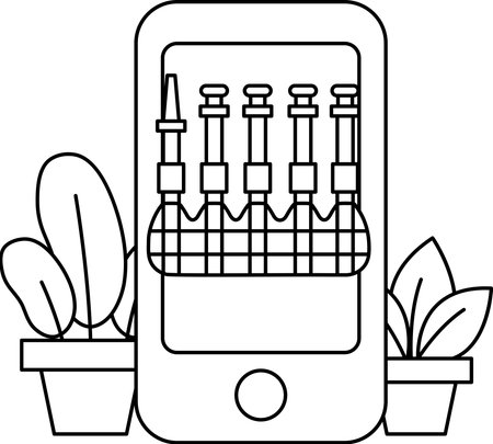 A cell phone with a picture of a bunch of needles on it. The needles are in a row and are on a tableのイラスト素材