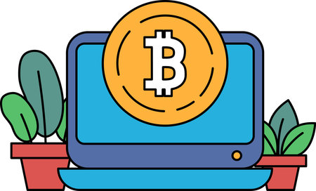 A computer monitor with a large B on it and a small coin on top of it. The image has a playful and whimsical mood, as if it were a cartoon or a children's book. The combination of the Bのイラスト素材