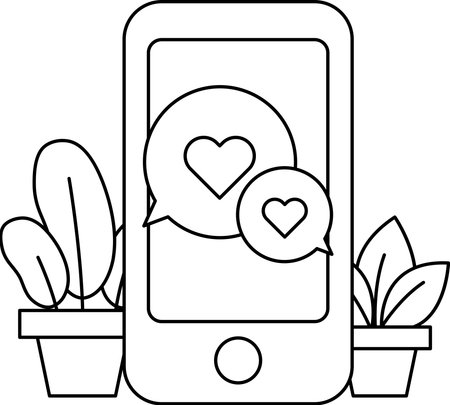 A phone with two hearts on it and a plant in the background. The phone is a symbol of communication and connection, while the plant represents growth and life. The two hearts on the phone suggest loveのイラスト素材
