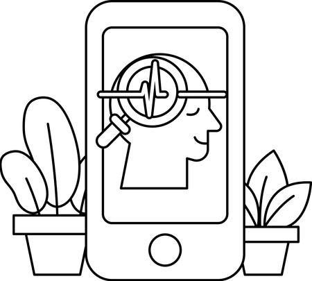 A phone with a man's face on it and a heart on the screen. The man is looking at the phoneのイラスト素材