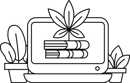 A computer monitor with a plant on it and a stack of books. The idea of the image is to show the importance of education and learningのイラスト素材
