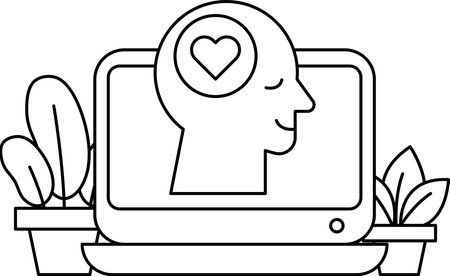 A man's head is shown with a heart in the middle of it. Concept of peace and happinessのイラスト素材