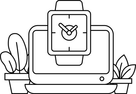 A watch is displayed on a computer screen. The watch is set to the time of 10:00のイラスト素材