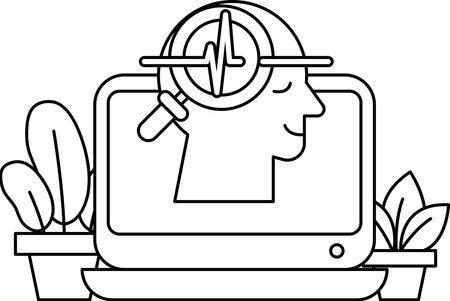 A man's head is being examined by a doctor. The man is smiling, and the doctor is holding a stethoscope. Concept of trust and comfort between the patient and the doctorのイラスト素材