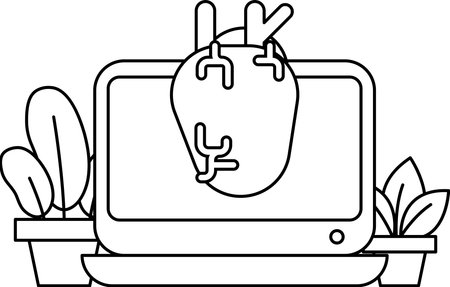 A computer monitor with a heart on it. The heart is surrounded by a bunch of weird looking thingsのイラスト素材