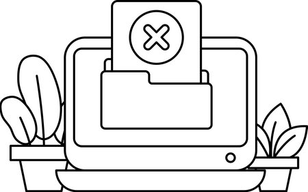 A computer monitor with a file that has an X on it. The image is black and white and has a simple, minimalist design. The idea behind the image is to convey the concept of rejection or failureのイラスト素材