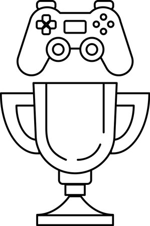 A trophy is shown with a controller on top of it. The trophy is white and the controller is black. The trophy is placed on a tableのイラスト素材
