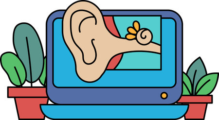 A cartoon drawing of a man's ear with a small snail inside. The ear is shown with a hole in it, and the snail is sticking out of it. The drawing is whimsical and playful, with a lighthearted toneのイラスト素材