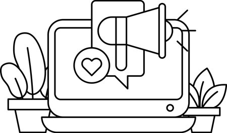 A computer monitor with a heart and an earbud on it. The heart is a symbol of love and the earbud is a symbol of communication. Concept of connecting with others through technology and expressing loveのイラスト素材