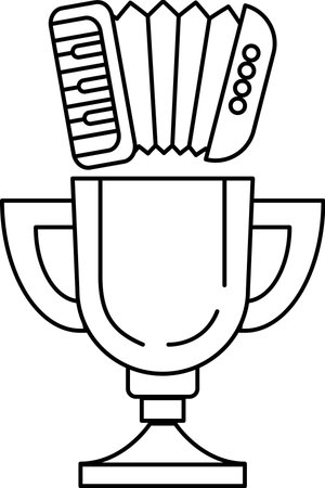 A black and white drawing of a microphone and a tambourine. The microphone is on top of a trophy cupのイラスト素材