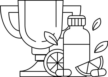 A cup and a bottle of medicine are on a table. Concept of health and wellness, as well as the importance of taking care of oneselfのイラスト素材