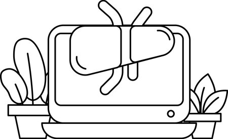 A bug is on a computer monitor. The bug is on the monitor and it is not on the computerのイラスト素材