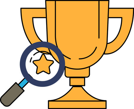 A golden trophy with a magnifying glass on it. The trophy is a symbol of achievement and the magnifying glass represents the importance of looking closely at one's accomplishmentsのイラスト素材
