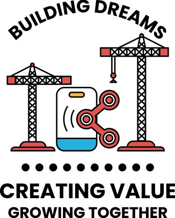 A construction site with cranes and a cell phoneのイラスト素材