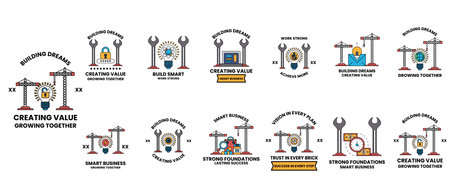 The image is a series of symbols that represent the concept of creating value. The symbols are arranged in a grid, with each symbol representing a different aspect of the conceptのイラスト素材