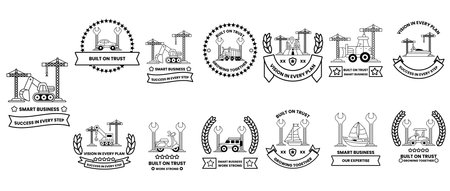 A collection of black and white icons and symbols, including a train, a truck, and a personのイラスト素材